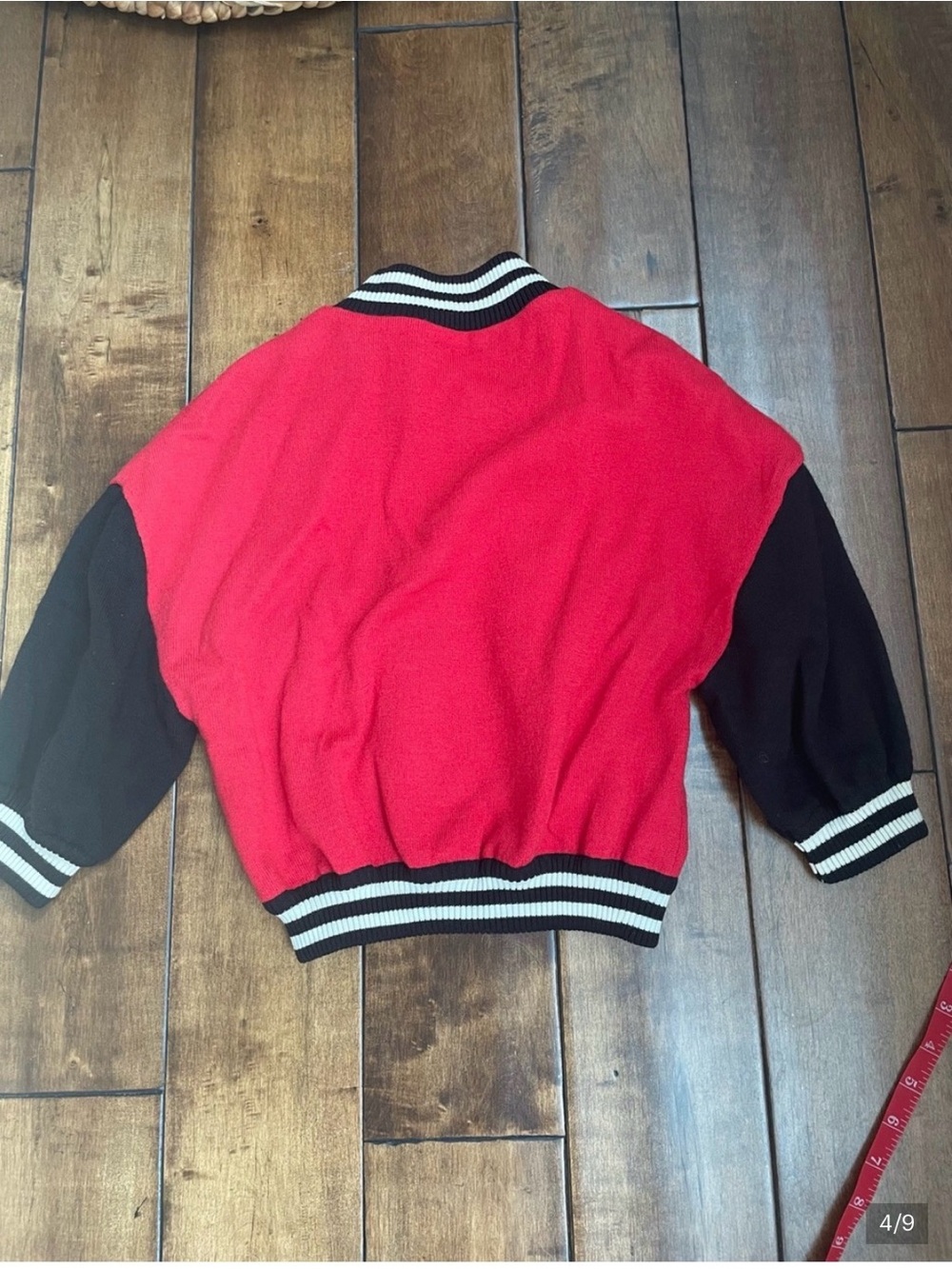 Moschino Red and Black Cropped Varsity Jacket with Gold Zip Size 6 - Picture 4 of 9